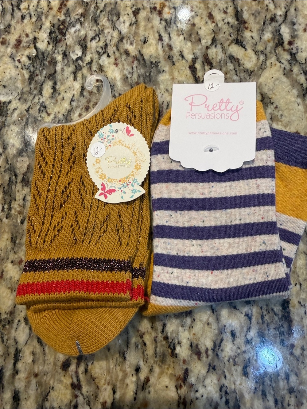 Pretty Persuasions Mustard Knit & Cream Purple Stripe Sock Duo